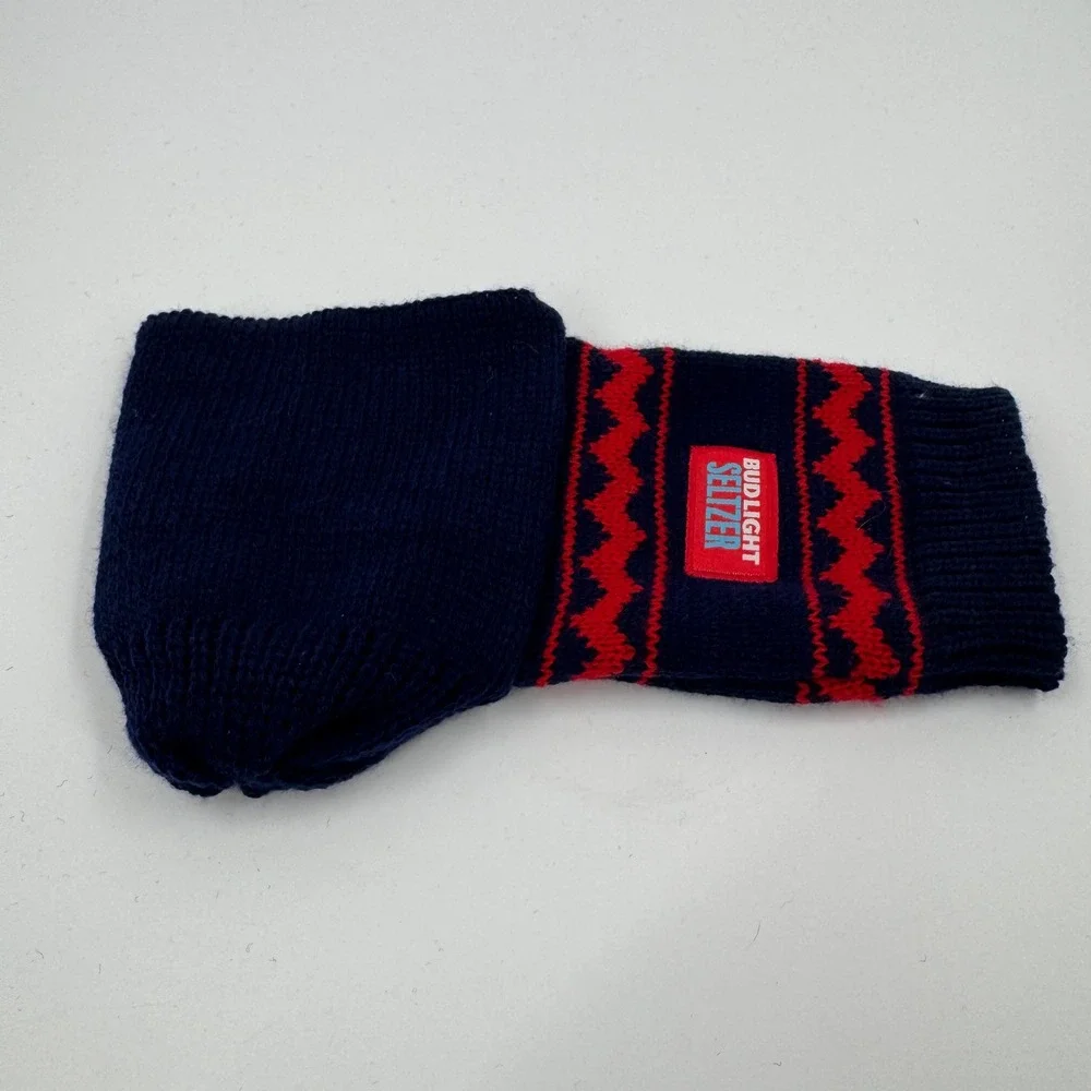Bud Light Seltzer Hand Warmer Koozie Navy Red Fair‎ Isle Knit